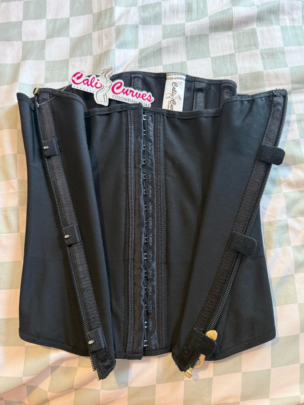 Cali Curves Waist Cincher Corset Black L Zip Front Boned Strapless Solid